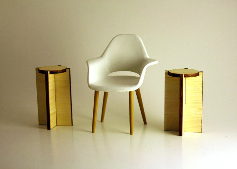 Modern End Table Set in Bamboo, Dollhouse Miniature Furniture in 1:12, One Inch Scale, "Simplism" End Tables Set of 2