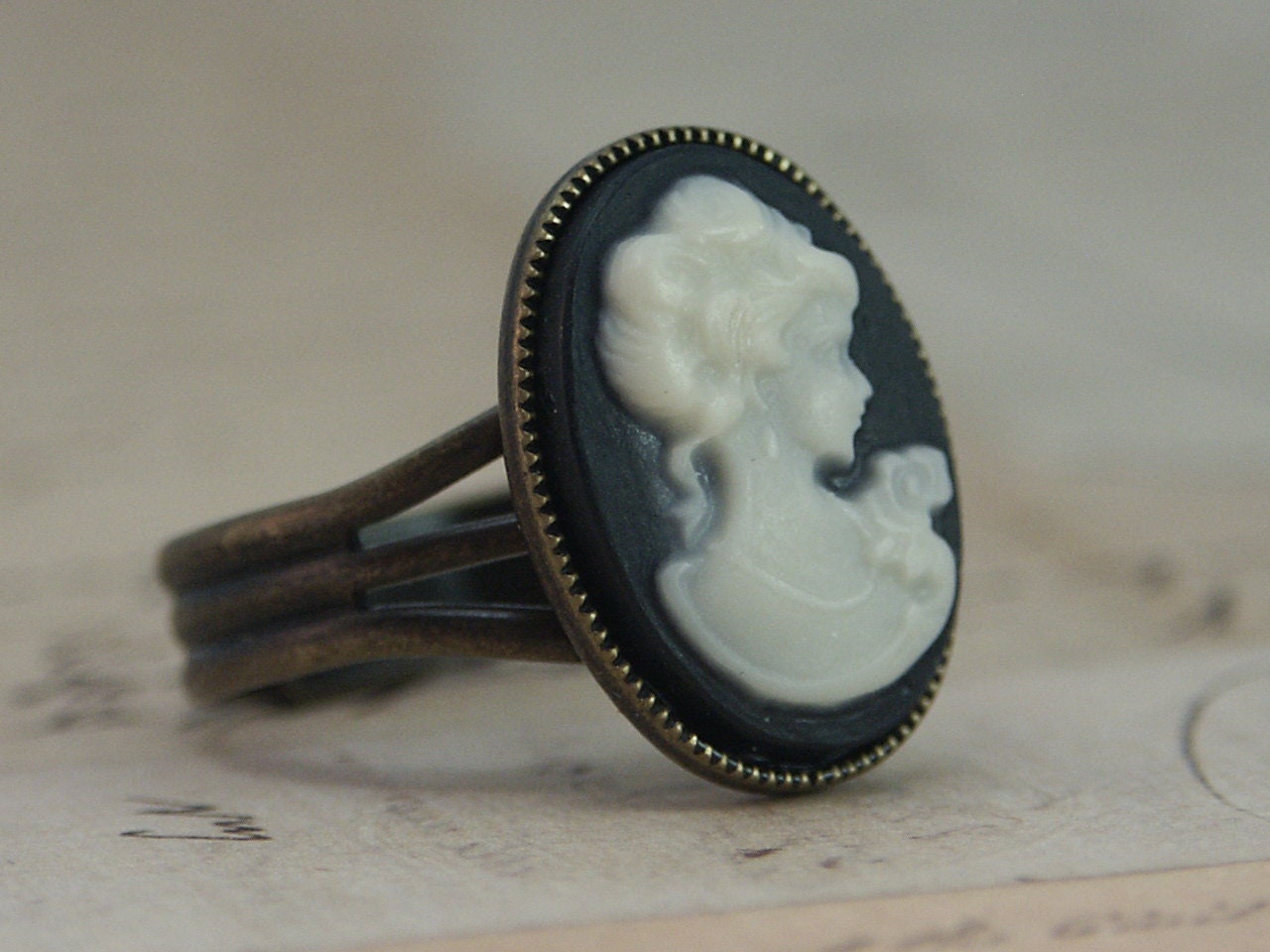 Cameo Ring Black & White- Brass Handmade by Inspired by Elizabeth