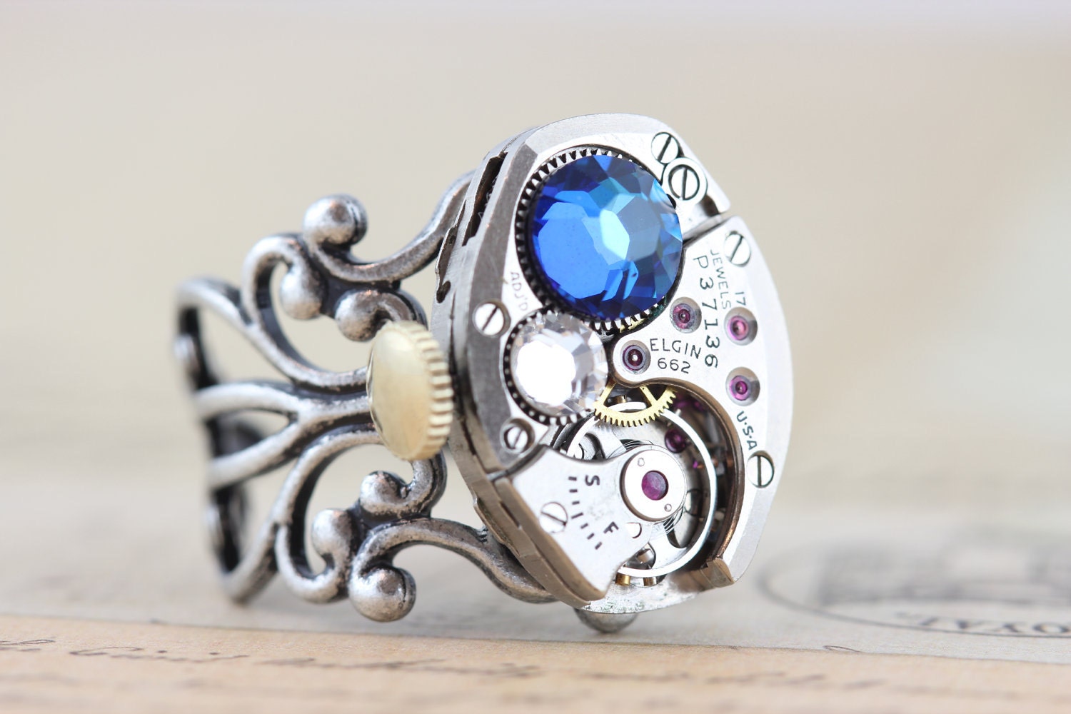 Steampunk Necklace Steam Punk Jewelry - Bermuda Blue Clockwork - Handmade by Inspired by Elizabeth