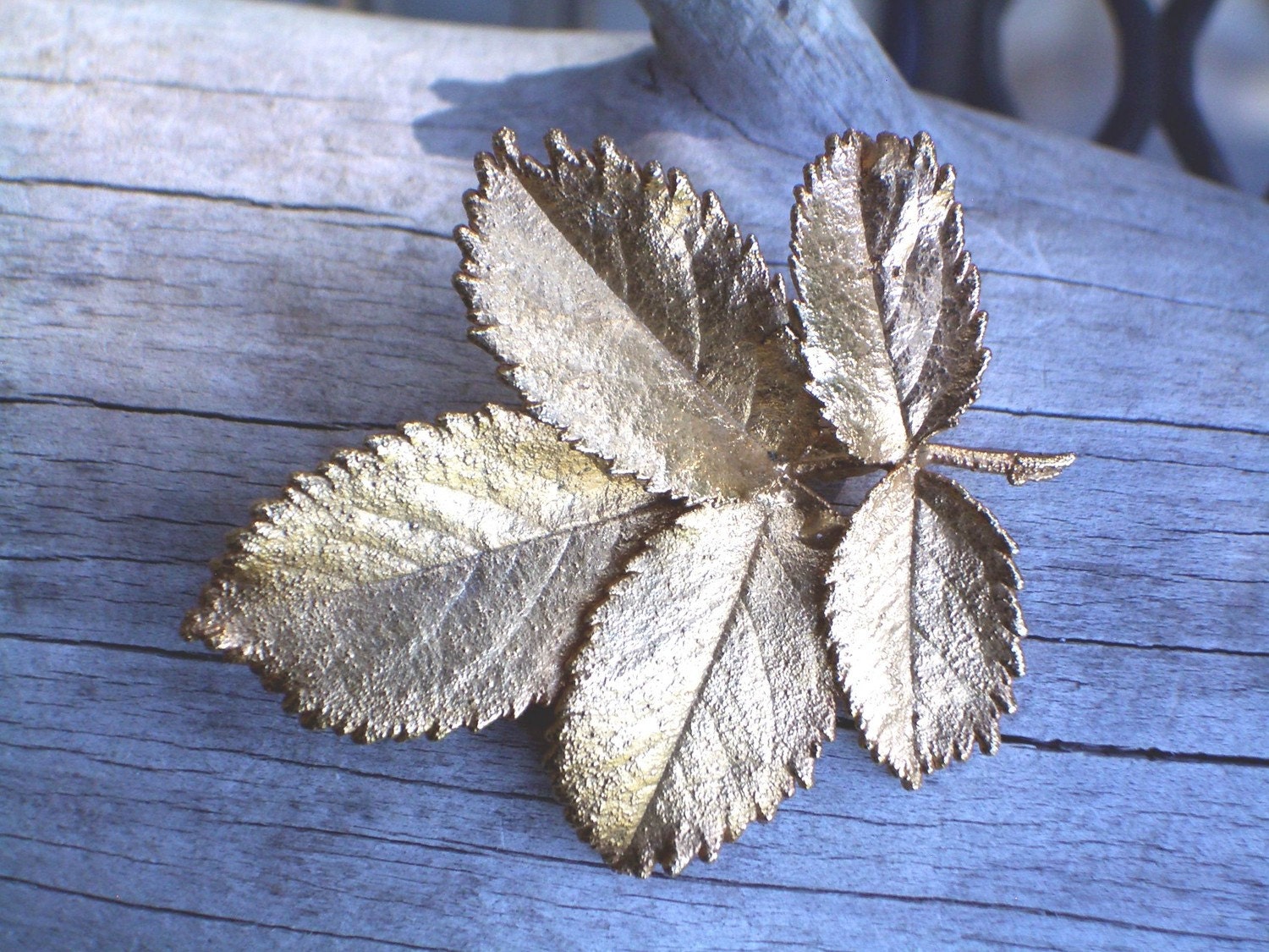 BROOCH, Real rose leaves/ Gold dipped