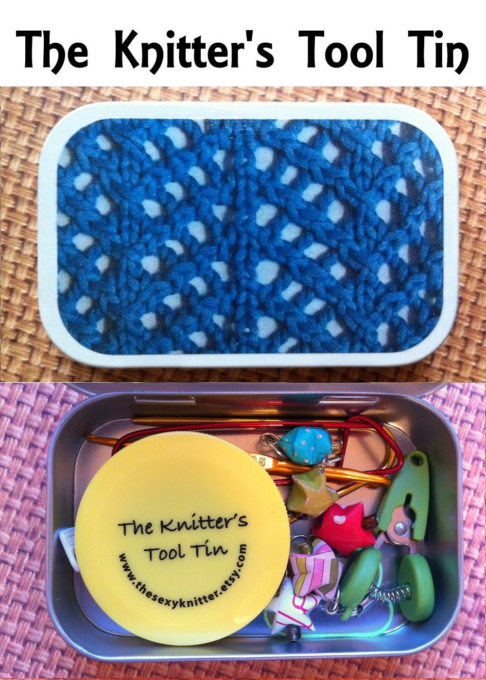 Blue Lattice: The Knitter's Notions Tin for your Knitting Project Bag