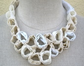 Fabric Bib Necklace - Milk and Cream - Statement Bubble Necklace in White