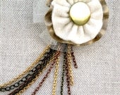 Gold Fabric Flower and Chain Multistrand Necklace