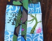 Half  Apron flowers, light blue, green, pocket, long ties