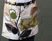 Olive green apron, leaves, birds, pockets, canvas