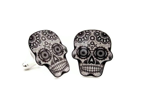 Cufflinks Sugar Skull Cuff Links Day Of The Dead Dia De Los Muertos Silver Plated