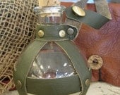 Pirate/Steampunk Glass Bottle, Olive Green, Leather-Wrapped