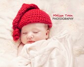 Crochet Baby Hat Photography Prop, Red Pixie Knot Beanie