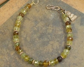 Green Garnet and Bronze Buddha Charm Bracelet