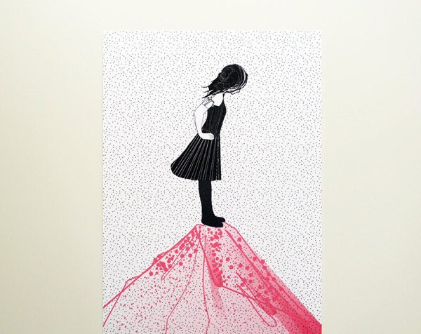 View from a pink mountain - 5 x 7 illustration print