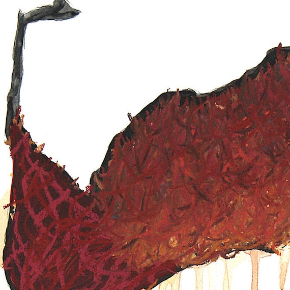 Lascaux Cow Number 2 Drawing - 11 by 13 red historical cave art - print of pastel painting