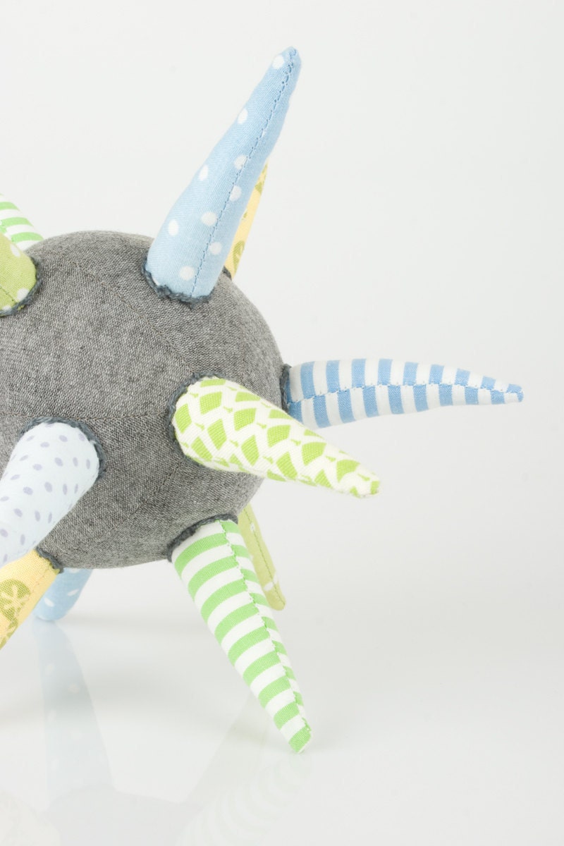 cloth ball - funky light gray ball or Star all handmade in Green, blue, Yellow, mint striped Floral & polka dots