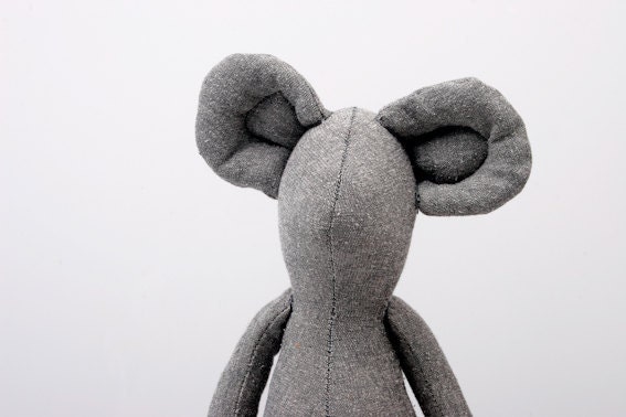 Autumn Mouse :Light Gray Mouse Wearing Light yellow Checkered socks  - handmade fabric doll