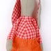 Pink and Orange - light Olive Green Rabbit in Red and pink plaid shirt Wearing Orange corduroy pants - handmade doll