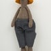 Plush - Rare species Brown duck with  flowery beak and  orange - Yellow mustard hat, Wearing striped Pants - handmade Soft doll