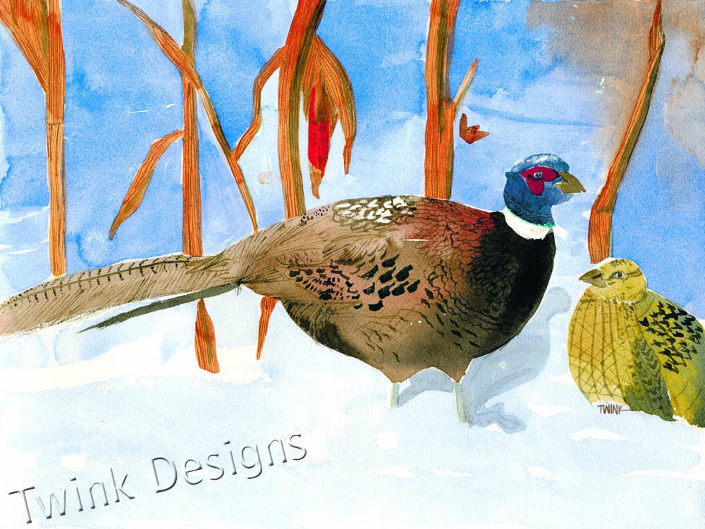 Pheasant in the snow   blank cards