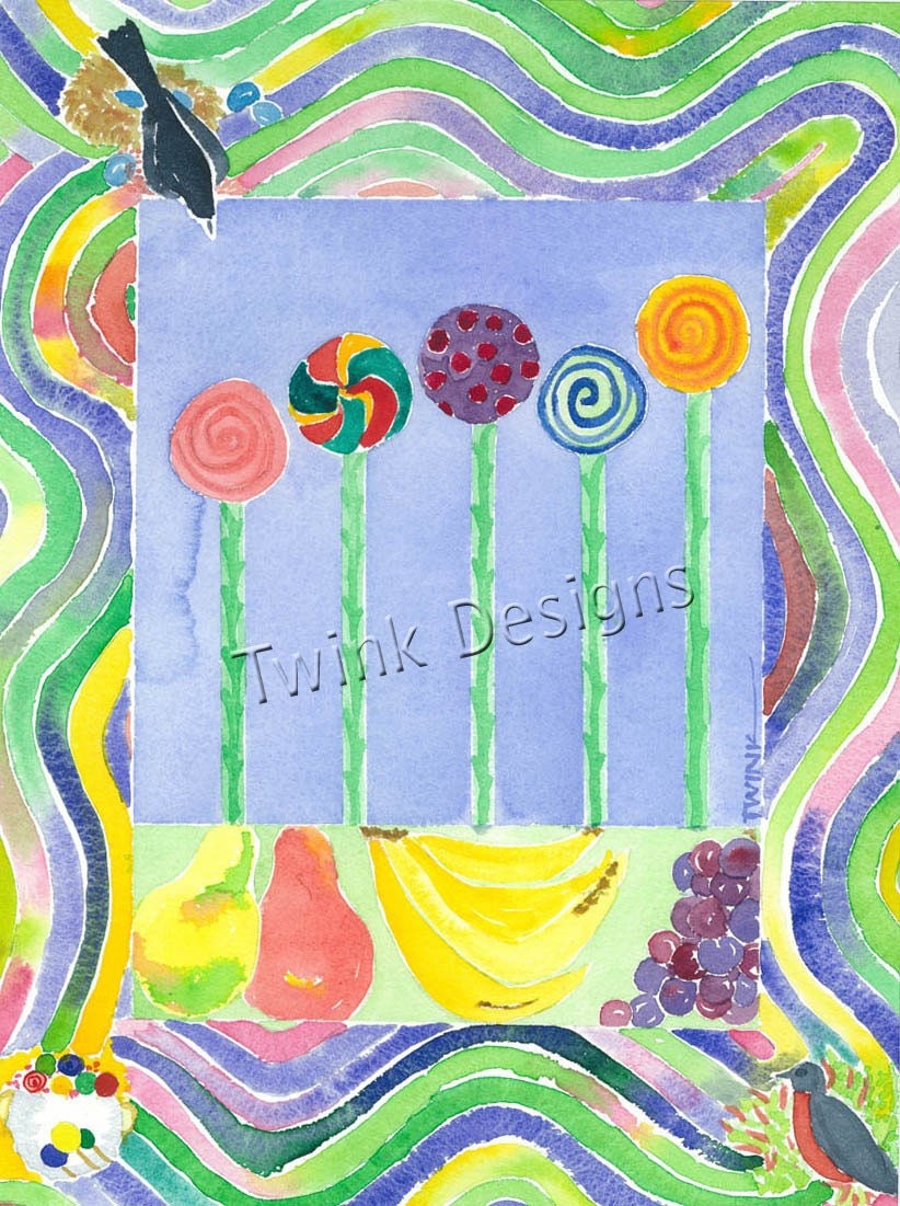 Lollipop card is colorful, printed on textured card stock, and blank inside.