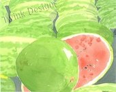 Watermelon card is an original painting printed on crisp card stock, blank inside. Bright succulent colors.  6 3/8 X 4 5/8