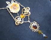 Vintage Necklace, Vintage Enamel Flower Cascading Choker Statement Necklace - Goddess - SALE