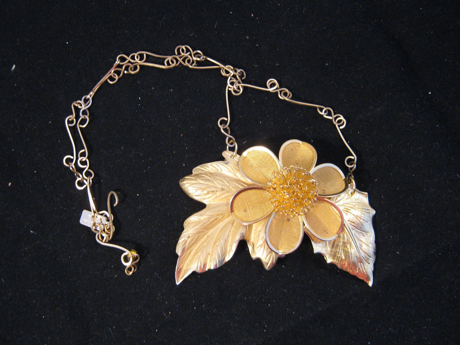 Statement Necklace, Wedding Necklace, Vintage Brooch, Vintage Necklace, Gold, Flower Power, Bridesmaid Gift,  OOAK, Under 50 - Sunny Side