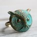 Owl Ring .. Verdigris Bird with Antique Gold