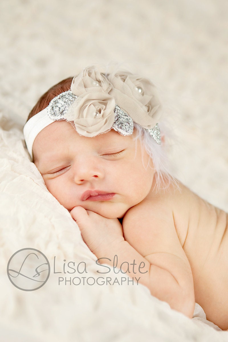 Baby headband, newborn headband, adult headband, child headband and photography prop The triple sprinkled- Chiffon Rosie headband