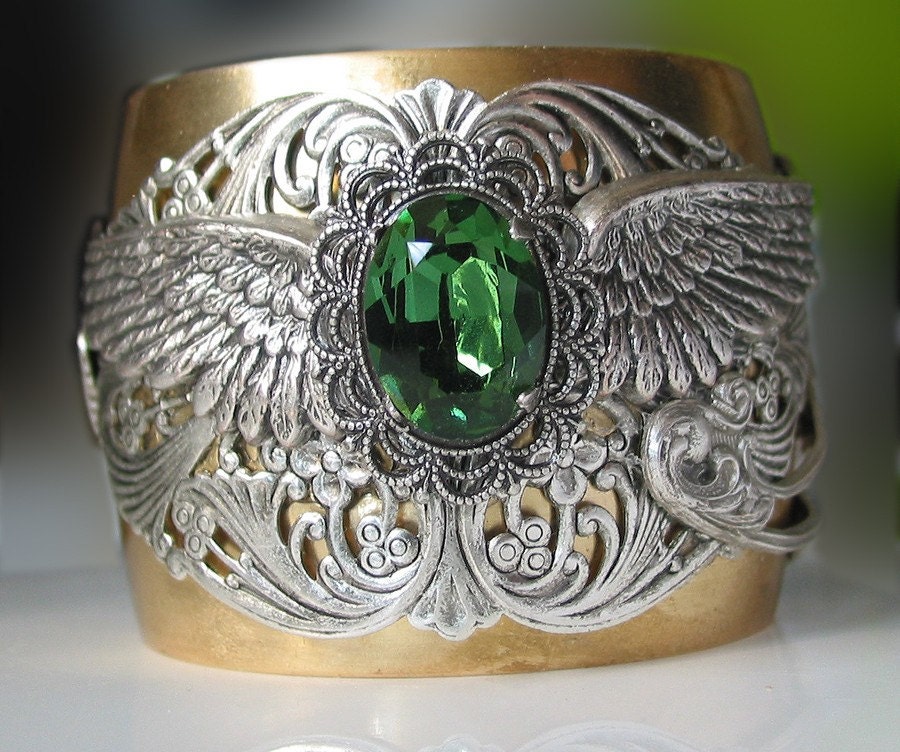 Steampunk Neo Victorian Emerald Cuff