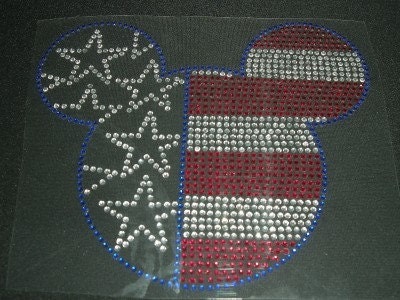 SALE 4th of July Patriotic Minnie Mouse Mickey Mouse iron on rhinestone transfer