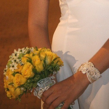 Vintage Lace Bridal CUFF Beaded Hand Embroidered Bracelet DAFNA