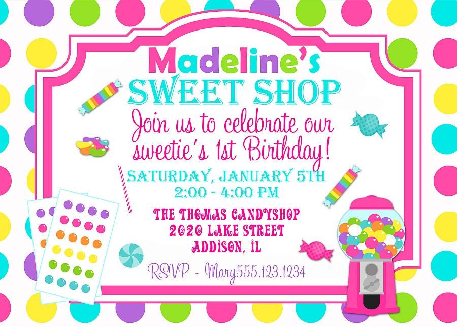 Hot Pink Candy, Sweet Shop Birthday Party Invitation - PRINTABLE INVITATION DESIGN