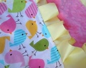 Urban Zoologie Birds Minky Binky with satin ruffle - customize size and colors