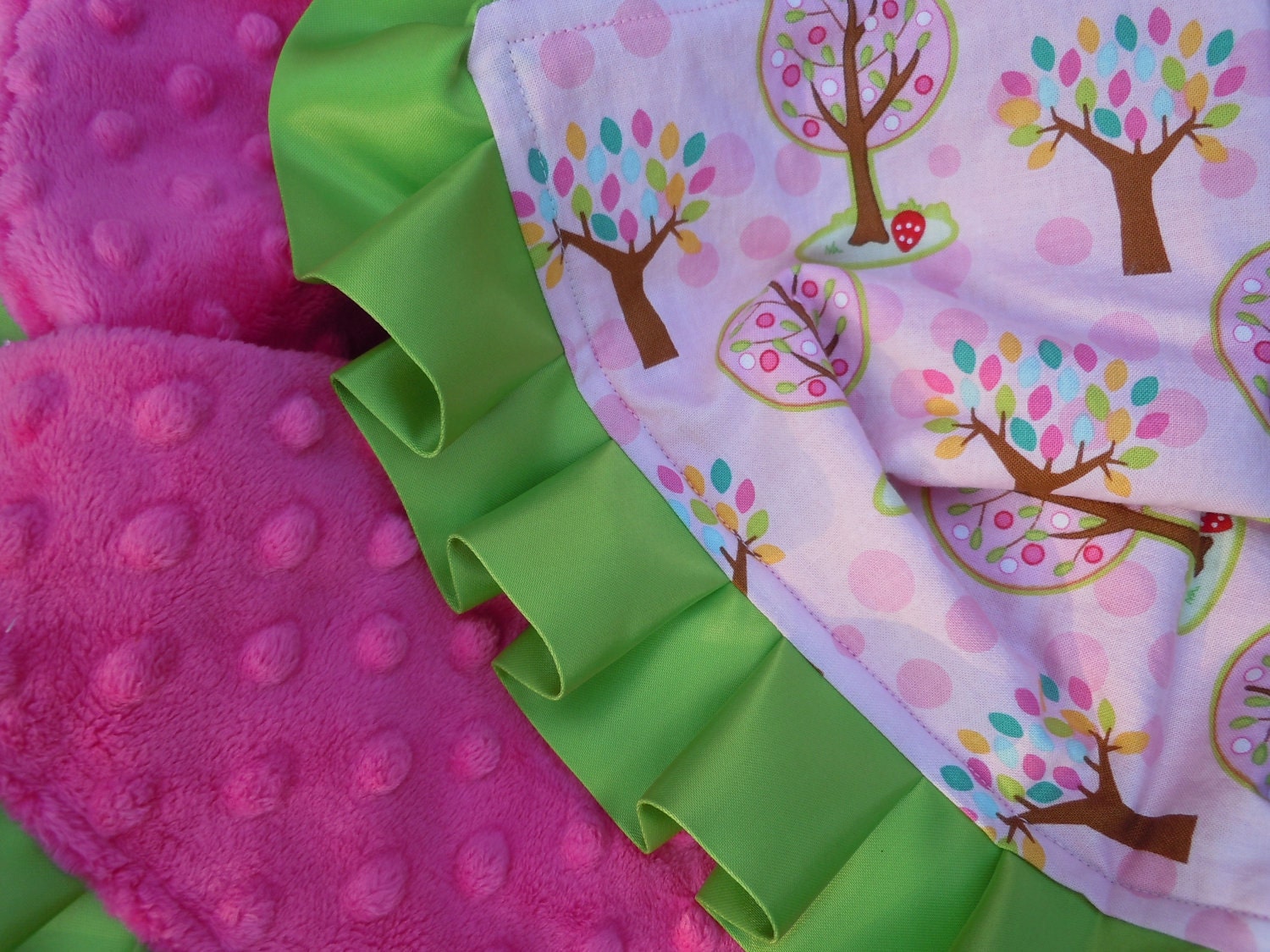 Trees in Pink Minky Binky with satin ruffle - customize size and colors