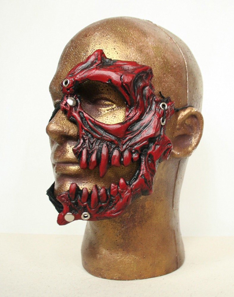 Red Skull Half Mask - Handmade Resin Mask - Livio the Double Fang manga character