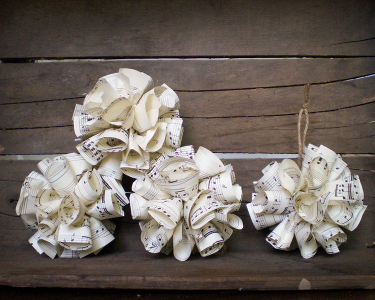 Cottage SongPoms - Set of 4 Sheet Music Ornaments