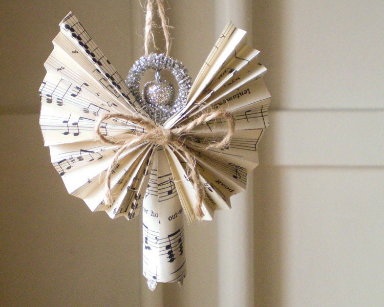 Clothespin Angels - Handmade Ornaments made with Vintage Sheet Music - Set of 3