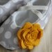 Baby Girl Shoes in Gray/White Polkadot Cotton and Mustard Yellow Felt Flower