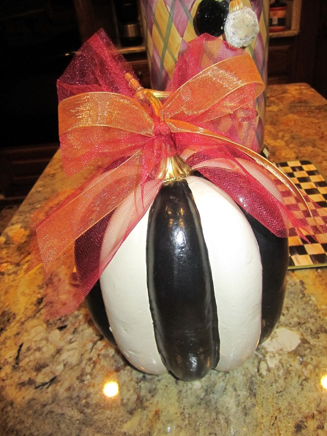 ON SALE Stripe Black White Pumpkin Decor Fall Thanksgiving Halloween