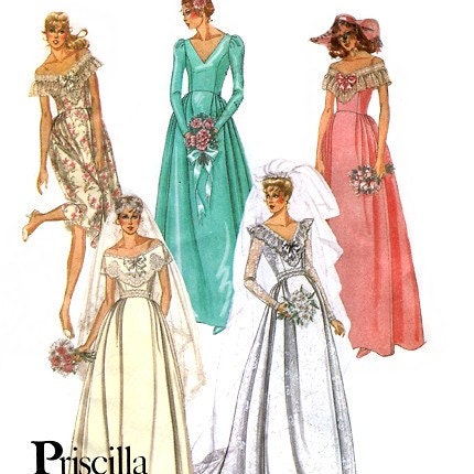 McCalls' 7395 Vintage 80s Misses' Bridal and Bridesmaids Gowns by Priscilla Sewing Pattern - Uncut - Size 16 - Bust 38