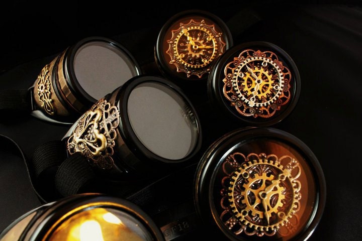 Steampunk Goggles with Clock Cog Eye piece, Gears and filigree