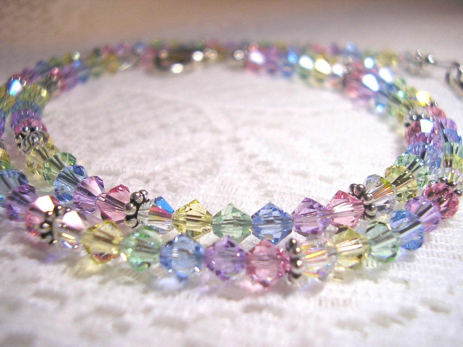 Pastel Rainbow Swarovski Crystal Necklace - Multicolor - Handmade - Beaded Jewelry - Gift idea for her