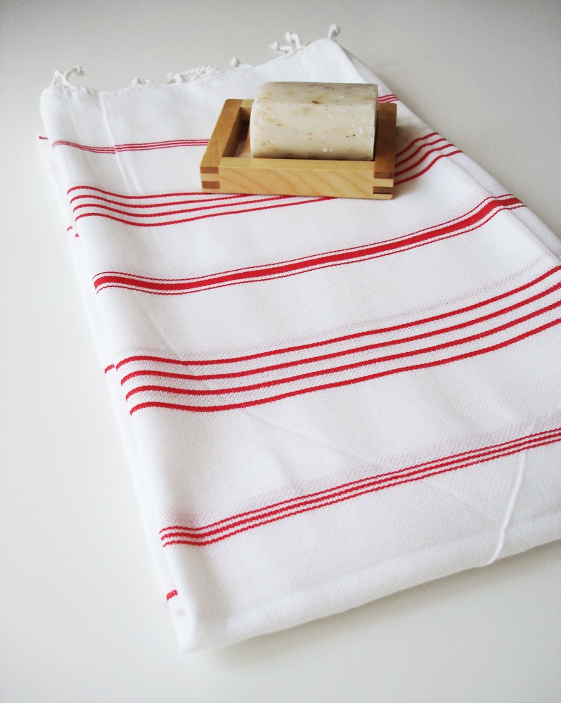 Turkish BATH Towel - Classic Peshtemal - Red striped
