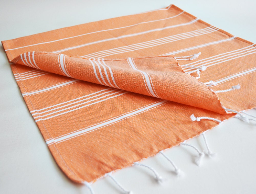 Head and Hand Towel Peshkir - Orange (white striped) (1 Piece)