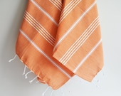 SET 2 Head and Hand Towel Peshkir - Orange (white striped)