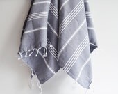 SET 2 Head and Hand Towel Peshkir - Dark Gray (white striped)