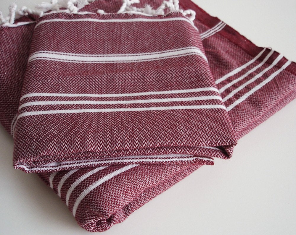 SET-Turkish BATH Towel - Classic Peshtemal and Peshkir - Claret red
