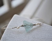 Seaglass Beaded Bracelet with Pearls - Wire Wrapped - Silver