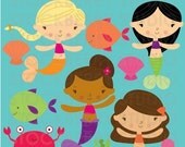 Mermaid Personal and Commerical Use Vector Clipart Set - INSTANT DOWNLOAD
