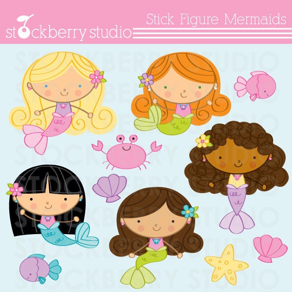 Stick Figure Mermaids Personal and Commerical Use Clipart Set - Instant Download Il_170x135