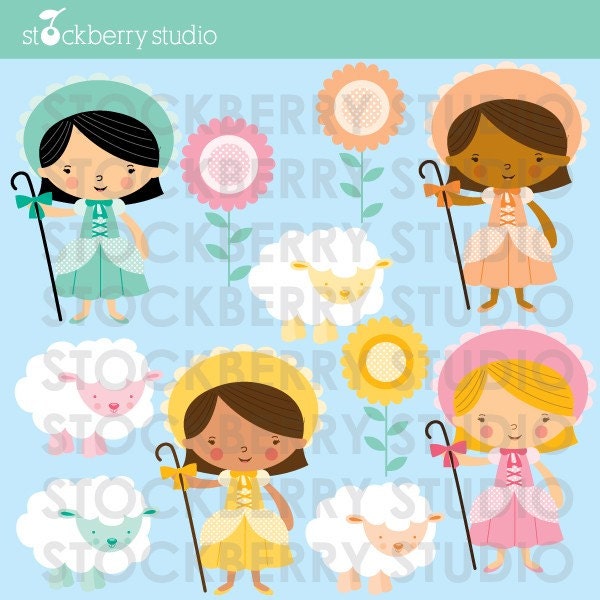 Little Bo Peep Personal and Commerical Use Clipart Set Il_570xn