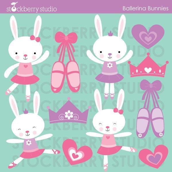 Ballerina Bunnies Personal and Commerical Use Clipart Set - INSTANT DOWNLOAD Il_570xn